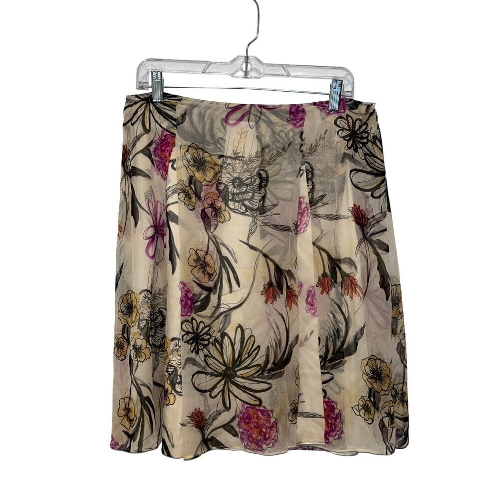 St. John Couture Silk Bohemian Womens Floral Print Skirt Size 10